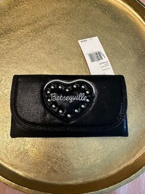 Betseyville Black Heart Studded Wallet by Betsey Johnson vintage nwt